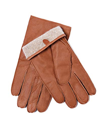 YISEVEN Winter Mens Non-touchscreen Warm Lambskin Leather Gloves Wool Lined Classical Urban Style Three Point Genuine Sheepskin For Dress Driving Motorcycle Work Gifts, Cognac 9.5