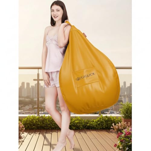 Image of 4XL Bean Bag Cover with Foot Stool & Cushion Cover | Premium PVC Leatherette | Double Stitched | 6 Months Warranty (Beans Required) Color- (Yellow)