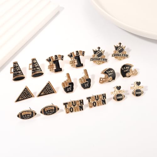 NLCAC 9 Pairs Football Stud Earrings for Women Game Day Football Helmet Touch Down Ear Stud Earrings Team Jewelry3
