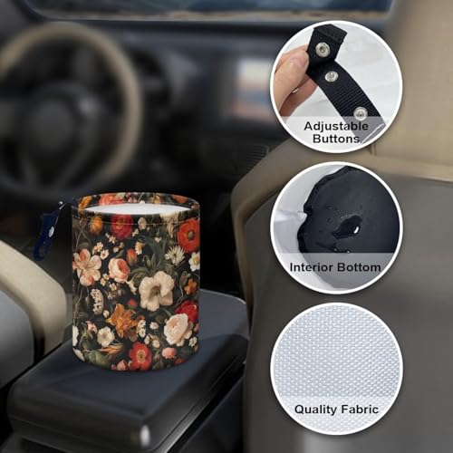 Image of Bright Flower Car Trash Can Collapsible Hanging Portable Dustbin Bin Waste Basket Car Accessories Interior for Cars, Family Gatherings, Camping