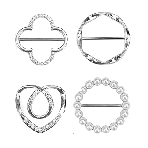 Image of 4PCS Scarf Ring Clip, T-shirt Ties Clips for Women, Alloy Pearl Rhinestone Circle Clip