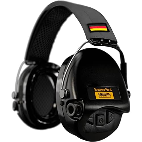 Sordin Pro-X Gehörschutz - aktiver Kapsel-Gehörschützer - graues Kopfband mit DE-Flagge - Schwarze Kapseln
