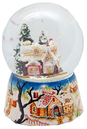 Minium Collection 20004w Snow Globe Sugar Pastry House Christmas Gingerbread House with Porcelain Base Landscape with Music Box We Wish You a Merry Christmas Diameter 100 mm
