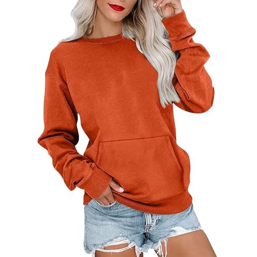 HJYUZP womens sweaters Crewneck Sweatshirts Women Comfy Oversized Sweatshirt Light Weight Pullover Long Sleeve Tops Winter Clothing Pullover Orange X-L