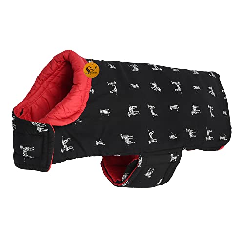 Image of Sage Square Dog Jacket - Reversible Fleece Winter Coat - Cold Weather Protection - Water Resistant - Wind Proof - Soft and Warm Thick Padded Dog Winter Coat (Small - 10 Inches, Black & Red)