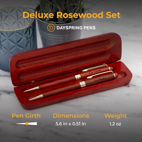 Dayspring Pens | Personalized Deluxe Rosewood Pen and Pencil Set with Premium Wood Pen Case. Engraved Wooden Gift for Men or Women. - Thumbnail 5