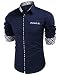 HOTOUCH Men's Casual Design Shirts Contrast Dress Shirt Navy Blue M