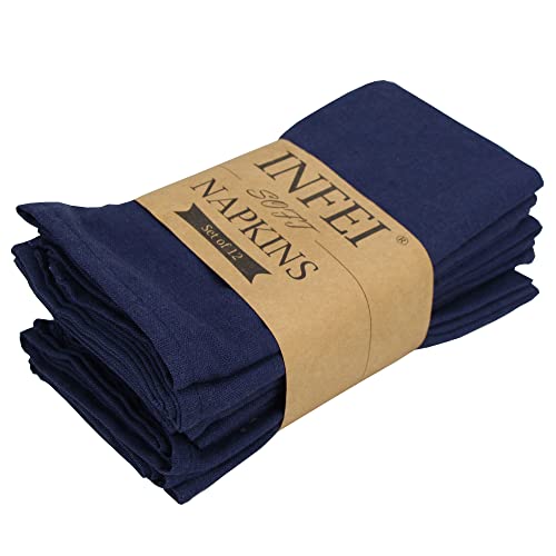Infei Solid Color Cotton Linen Blended Thin Dinner Cloth Napkins - Set Of 12 (40 X 40 Cm) - For Events & Home Use (Navy) #TOP24