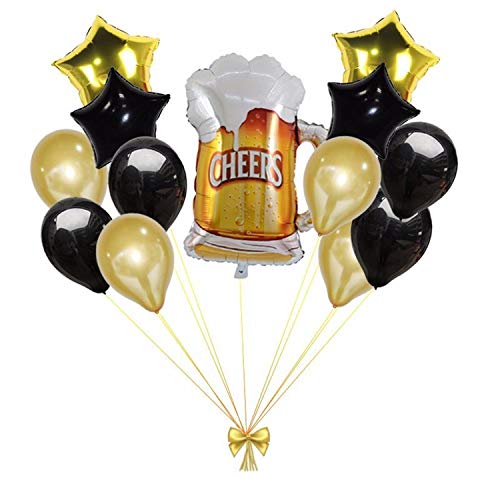 Happy Party Decor Bollons | 13pcs Jarra De Cerveza De 18inch Y Suministros Estrella Fiesta De Cumpleaños Globos Foil Negro Y Oro Globos Decoraciones Para Adultos, 1 Decoración De La Boda