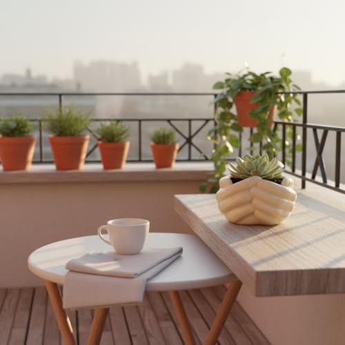 Image of Lasaki Hand Ivory HT25 Ceramic Pots for Indoor Plants, Planters,gamla,Outdoor,Balcony,Home,Round,Garden, Office Decor,Succulent(L - 19 .5X W - 16 X H - 10 cm)(Plants not Included)