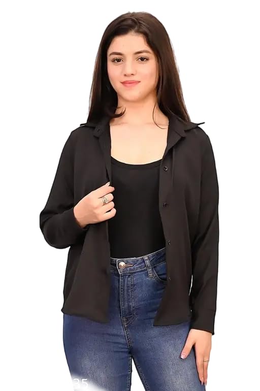 Image of Solid Black Full Sleeves Casual Shirt for Women's