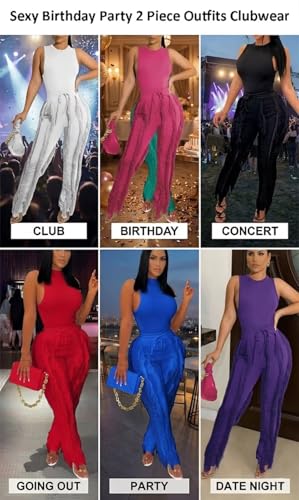 Image of EDITCOZY Women Sexy Two Piece Outfits Fringe Pants Set Tassel Club 2 Piece Sets Going Out Birthday Party Night