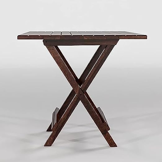 Image of Sheesham Wooden Portable Foldable 2 Seater Chair with Table Set Outdoor Balcony Garden Coffee Table Set Furniture with 1 Table and 2 Chairs Set (Coffee)