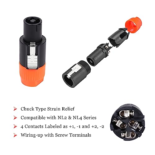 Image of HBU 4 Sets 4 Pole Speakon Connector Kit - 4pcs NL4FC Speakon Connectors & 4-pcs 4 Pin Panel Mount Chassis Socket - Twist Lock for NL4FX, NL4FRX, NL4MPR Adapter Plugs
