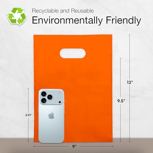 Image of Choice Marts 100 Orange Plastic Bags With Handles 9x12 Merchandise Bags