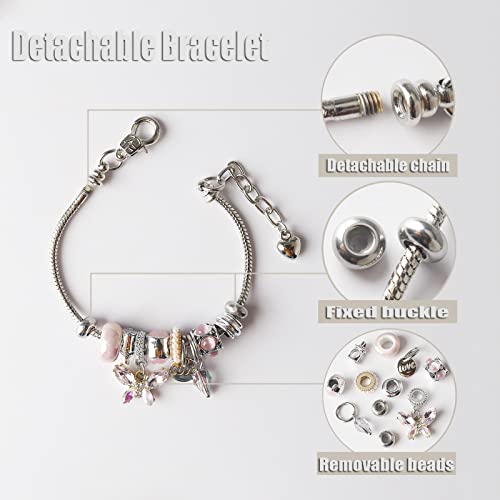 Ds Charm Bracelets For Girls,Exquisite Cute Cartoon Friendship Bracelets Stainless Steel Bangle With Birthday Gift Box, Adjustable Girls Jewelry Suitable For Holiday Gifts (Pink Butterfly) #TOP2