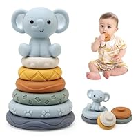 LEADSTAR Stacking Baby Toys Silicone, Elephant Silicone Soft Stack Rings, Teether for Baby, Early Development & Activity Sensory Toys for Babies, Toddlers & Infant, Gifts for Girls-7 PCS Teething Set