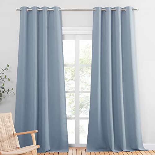 PONY DANCE Rideaux Thermiques - Tenture Occultante Bleu Vintage Paire de Rideaux Uni de Fenêtre/Tissu Solid Agréable Prêt à Poser pour Maison Salon 140cm...
