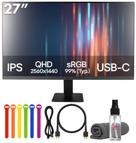 Image of LG 27U631A-B 27 inch QHD (2560x1440) Monitor Bundle | IPS Display, 100Hz Refresh Rate, 5ms Response, HDR10, Reader Mode, Flicker Safe, USB-C, HDMI & Adjustable Tilt + USB-C Cable + Cable Ties + More