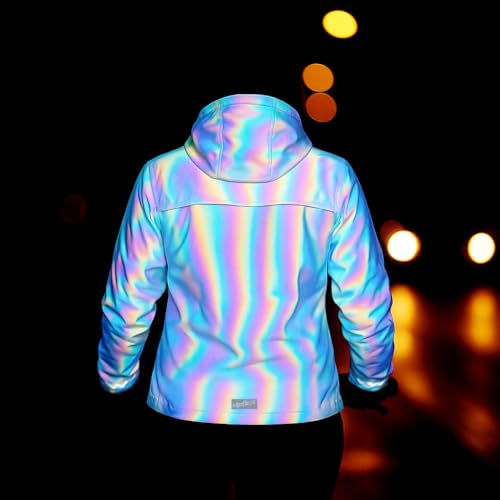 REEFLEXX Reflektor-Damenjacke – Vollreflektierender Windbreaker | Leicht, wasserabweisend, winddicht & stylisch sichtbar (DE/NL/SE/PL, Alphanumerisch, XL, Regular, Regular, Black Rainbow Jacket)