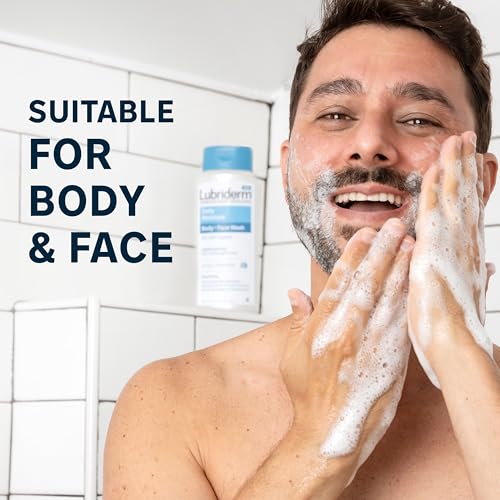 Kenvue Lubriderm Daily Moisture Body + Face Wash, Hydrating Body Wash + Moisturizing Facial Cleanser with Pro-Ceramide & Shea Butter to Gently Cleanse, Light Fragrance & Hypoallergenic, 16 fl. oz