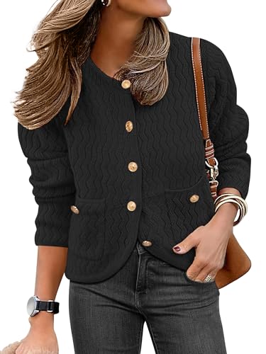 Image of Caracilia Women's Cropped Cardigan Sweaters Open Front Button Down Dressy Casual Classic Knit Lady Jackets Spring Outerwear