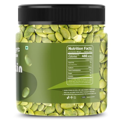 Image of NUTRIBASKET Premium Pumpkin Seeds | Raw Pepitas for Snacking, Baking & Cooking | Protein & Fiber Rich Healthy Seeds | Natural Superfood Snack | Reusable Jar Pack | Vegan & Gluten Free (400g x 2)