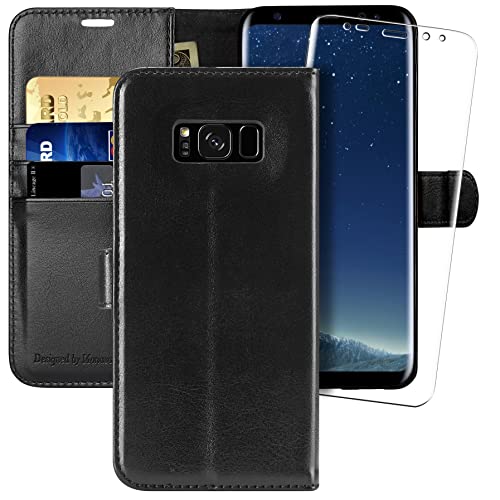 MONASAY Wallet Case Compatible for Galaxy S8, 5.8-inch, [Screen Protector Included][RFID Blocking] Flip Folio Leather Cell Phone Cover with Credit Card Holder, Black
