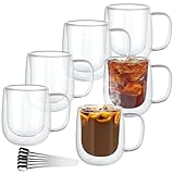 JMIATRY Doppelwandige Kaffeetassen aus Glas, 350 ml, transparent, mit Griffen...