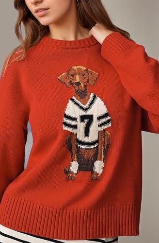 MISSACTIVER Dog Print Fall Sweaters for Women Long Sleeve Casual Crew Neck Graphic Pullover Knit Tops Trendy Outfits 20254