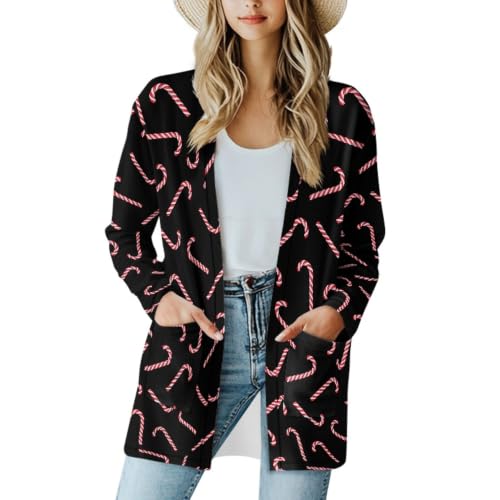 Image of Fall Maple Leaf Cardigan Sweaters for Women Long Sleeve Cardigan Soft Drape Open Front Dusters V-Neck Jackets Dressy