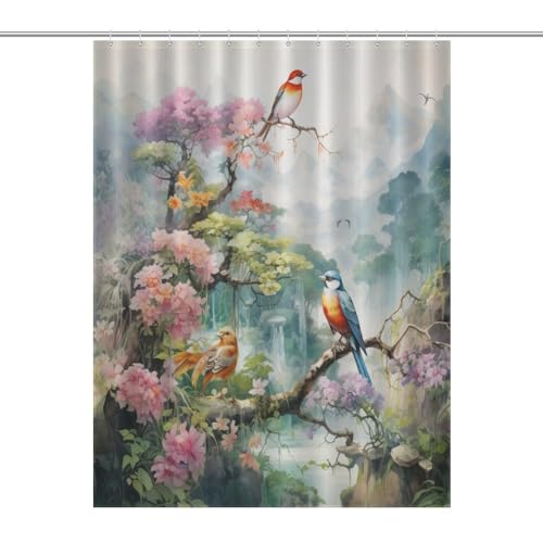 Rideau de douche oiseaux et fleurs en polyester étanche de qualité supérieure - 7