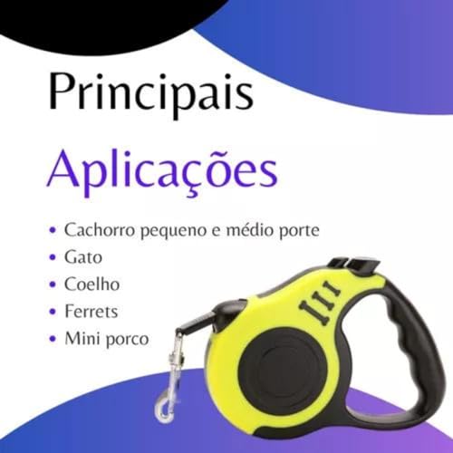 Guia Retrátil Coleira Passeio Livre Para Cães/Cachorro Até 15 Kg 5m Passeio Pet Qualidade Premium (V