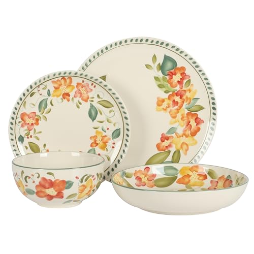 Bloomhouse Cassia Bud 16 Piece Double Bowl Hand Painted Stoneware Plates and Bowls Floral Dinnerware Set by bloomhouse - Used condition - Image 5