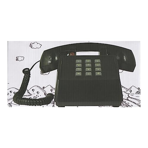 OPIS PushMeFon Cable: 1970er Designer Retro-Tastentelefon in modernen Farben mit Metallklingel (schwarz)