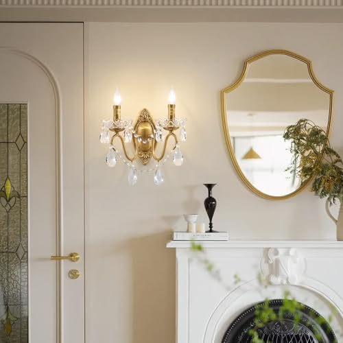 Image of Crystal Wall Sconce, Gold Wall Sconces, Gold Sconces Wall Set of 2, for Living Room, Bedroom, Bathroom,Vanity
