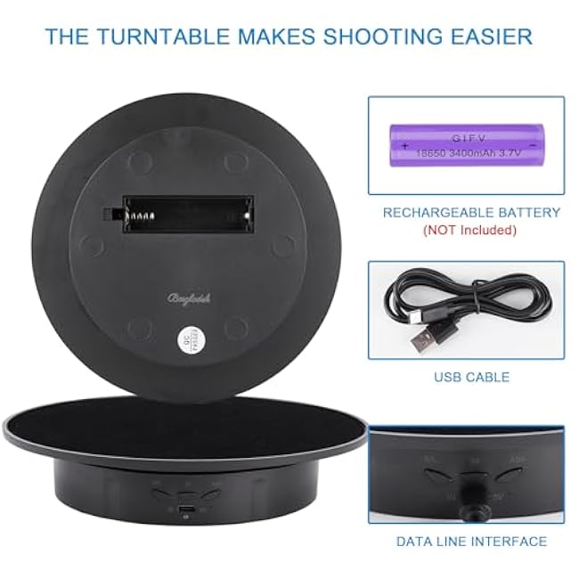 Motorized Rotating Display Stand, 360 Degree Electric Rotating Turntable with Velvet Top, 7.87inch /17.6lbs Load Automatic Mute Lazy Susan for Photography Products Jewelry 3D Model, Black Stand