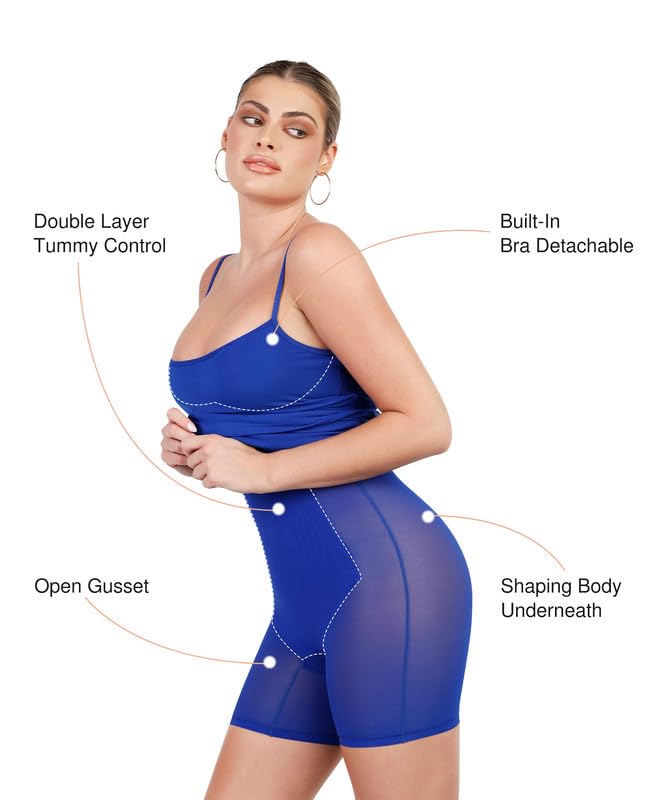 Image of Popilush Womens Summer Shapewear Dress - Bodycon Cocktail Graduation Party Midi Dresses with Built-in Bra