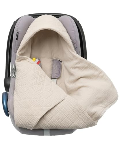 Musselin Einschlagdecke Baby für Babyschale & Kinderwagen - Universal 3/5-Punkt-Gurt - 100% Baumwolle 78x78cm - Leichte Babydecke Sommer & Frühling