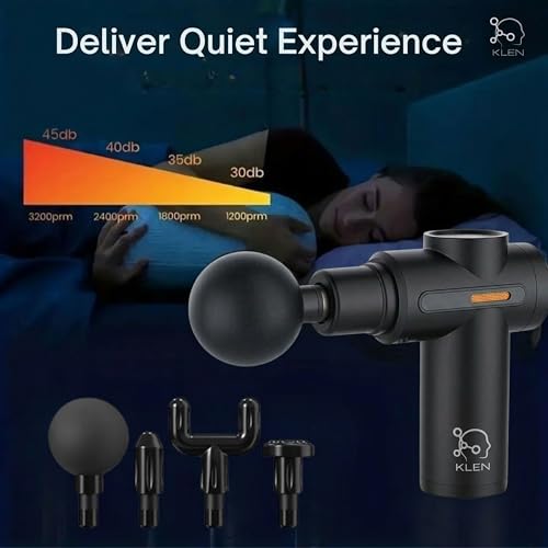 Image of KLEN Body Massager Machine for Pain Relief Handheld USB Rechargeable Gun | Electric Massager Deep Tissue Muscle Recovery Vibrating Machine Ideal Gift for Men, Women, Gym & Home with 6 Adjustable Speed
