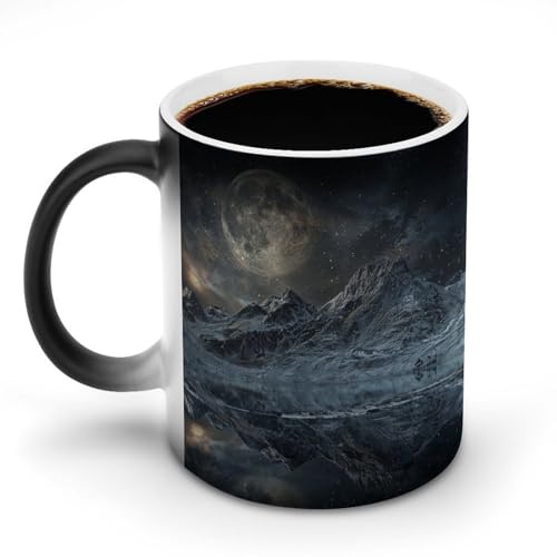 月夜の山と湖マグカップ 変色カップ 美しい自然の風景 静物の写真撮影 コーヒーカップ 高級 おしゃれ 人気 誕生日プレゼント ギフト 贈り物 彼女 妻 友人 家族 愛する人への素敵なプレゼント バレンタインデー 結婚記念日 プレゼント 350ml