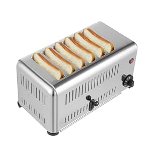 6 Slice Toaster, 110V 1680W Stainless Steel Commercial Toaster, 6 Bread Shade Settings, 1-5 Minutes Timier Rapid Toaster w/1.1in Widen Slot, Removable Crumb Tray, for Various Bread Types