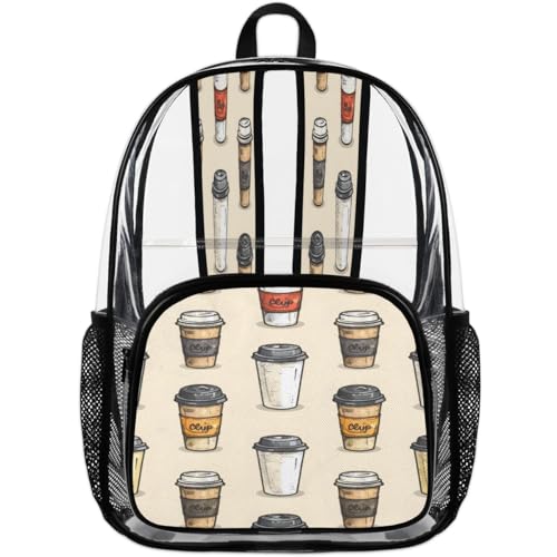 Coffe Drinks Clear Backpack, Stadium Backpack for Women Men Adult Concert Festival Work Daily Travel4