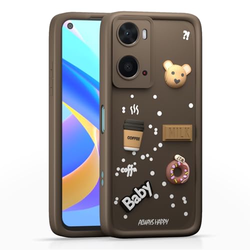 Image of Pikkme Back Cover for Oppo A76 / Oppo A96 / Oppo A36 | Cute Fun Cartoon 3D Bear Silicone Full Body Protection Bumper Case (Brown)