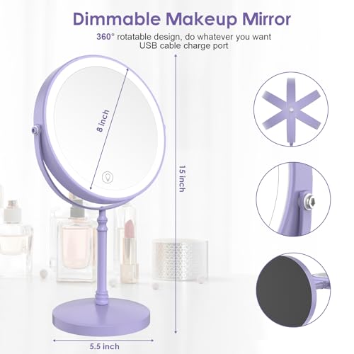 Image of DEIOVWXS Makeup Mirror, Rechargeable Vanity Mirror with 3 Lights, 1X /10X