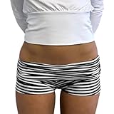 Y2k Fold Over Mini Shorts for Women Low Rise Elastic Micro Shorts Slim Fit Pajama Bottoms Loungewear(B Black striped,s)