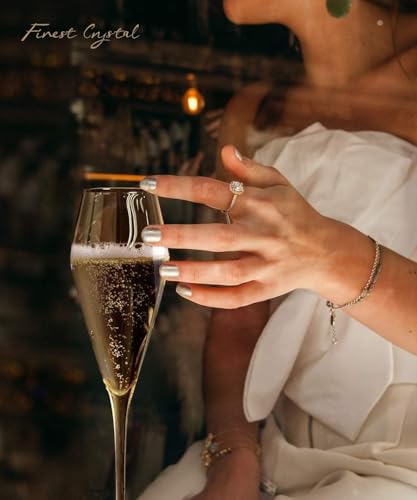 Oja Y03 Champagne Flutes Glass Set Of 4,Hand Blown Crystal Wedding Flutes Glasses,Perfect thumb #6