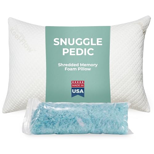 Snuggle-Pedic King Size Shredded Memory Foam Sleeping Pillow - Cooling Supportive Neck & Spine Alignment for Side Sleepers, Maternity Relief, Posture Correction & Dorm Use - USA Quality