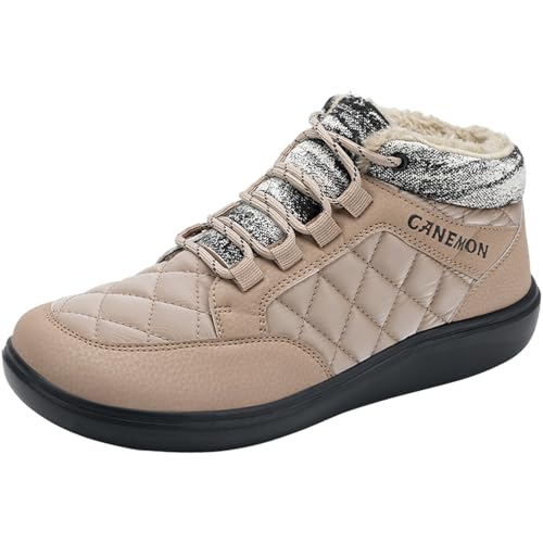 Mens Womens Winter Snow Hiking Boots Wide Toe Box Warm Non Slip Ankle Booties Fur Lined Lightweight Casual Outdoor Water Resistant Zero Drop Sole Climbing Shoes Light Brown Size 11 Women/10.5 Men