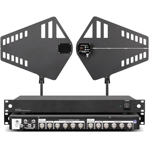 Sistema de distribución de energía de antena UHF, amplificador de señal de micrófono inalámbrico con 2 paletas de antena direccional activa, rango de frecuencia de 400-950 MHz para una transmisión de